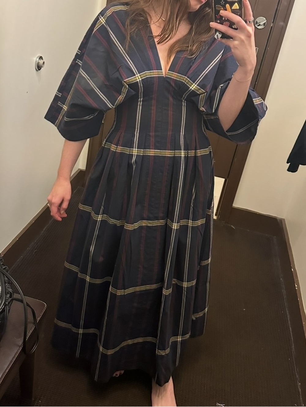 Banana Republic Plaid V-Neck Maxi Dress in Navy